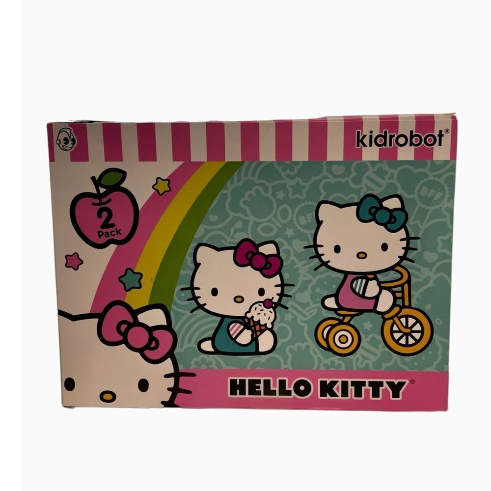Hello Kitty Vinyl Figures with Ice Cream + Riding Bicycle 2 Pack Kidrobot New - Picture 2 of 5